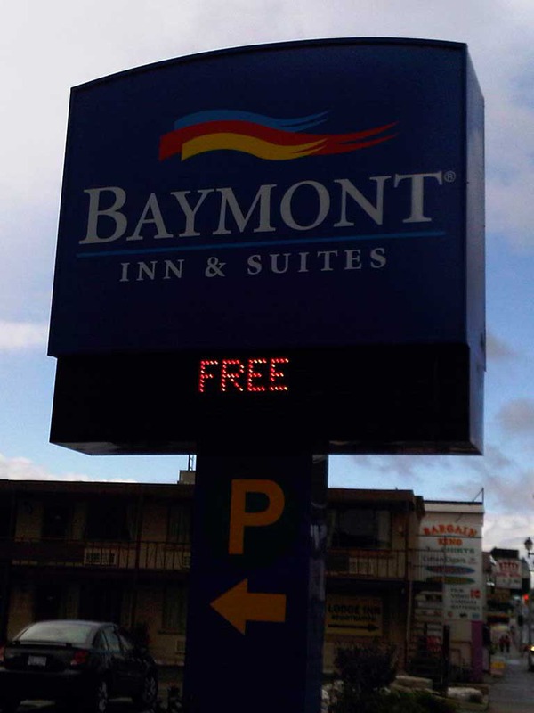 Obviously it isn't free to stay at the Baymont Inn & Suites, but the pixel board did linger on this word a bit too long before showing other words...