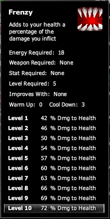 Skill Information on Maxed Frenzy Skill for Tactical Mercs