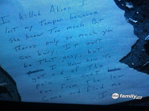 SPOILER: For everyone who wants the read the note from tonight's Pretty Little Liars: 
