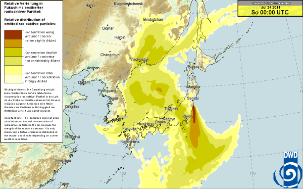 2011.7.24放射性物質拡散予測：ドイツ気象局 http://atmc.jp/germany/ ドイツ気象局による放射性物質拡散予測 http://www.dwd.de/ Deutscher Wetterdienst

