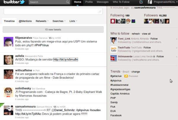 #PHPVirus em 1º nos TT