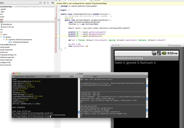 First Junit test pass on #Groovy #Android emulator!! Only 1500 to go! Check #Gradle plugin by @marcinerdmann!