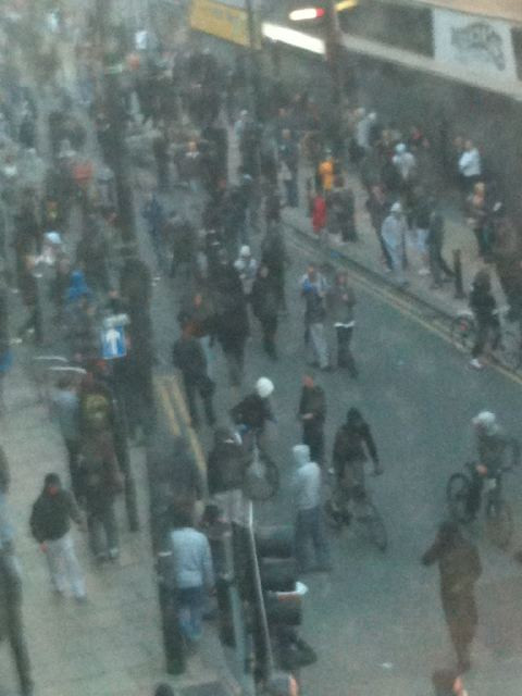 This image taken from outside afflecks, via @Malfoys_wife. #ManchesterRiots