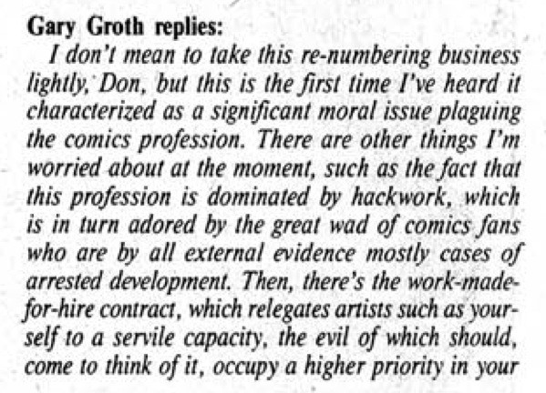 What Gary Groth might say about the DC relaunch, but he said it in 1987.