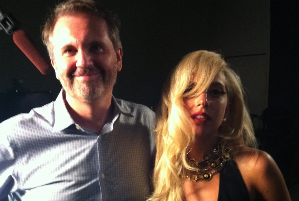 Lady GaGa in the studio recording her voice for The Simpsons.