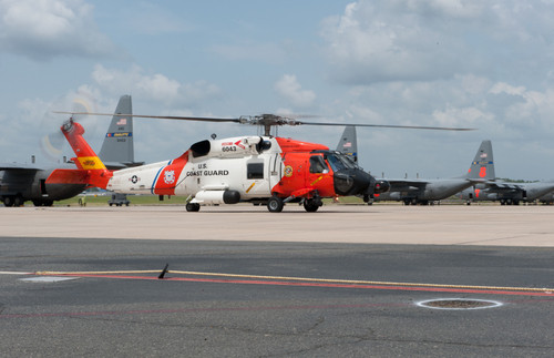 A #USCG MH-60 Jayhawk helicopter at the ready in #NorthCarolina to respond to emergencies after #Hurricane #Irene. USCG photo by Petty Officer 2nd Class Walter Shinn.