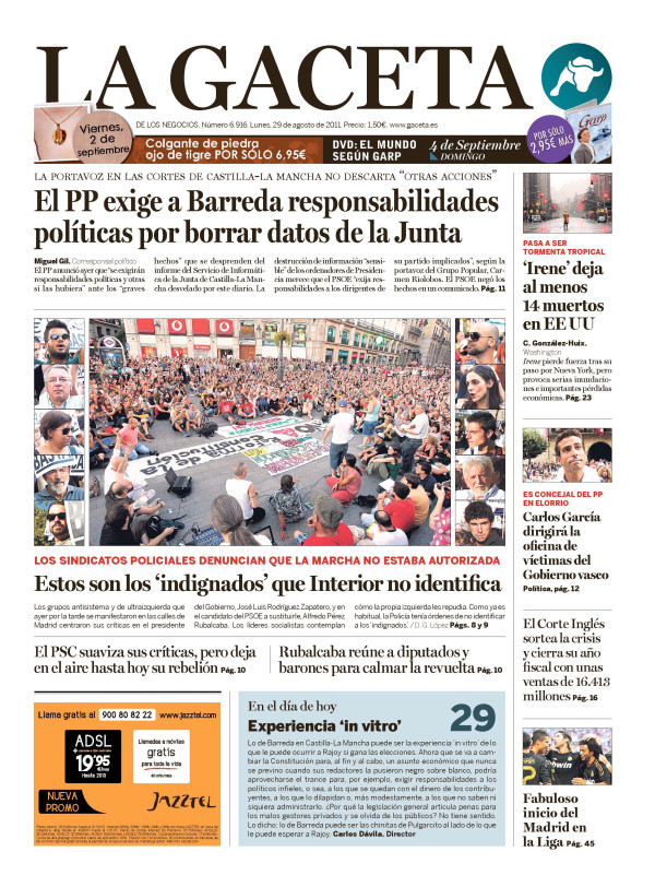 Puedes consultar la portada de LA GACETA, edición del lunes 29 de agosto
