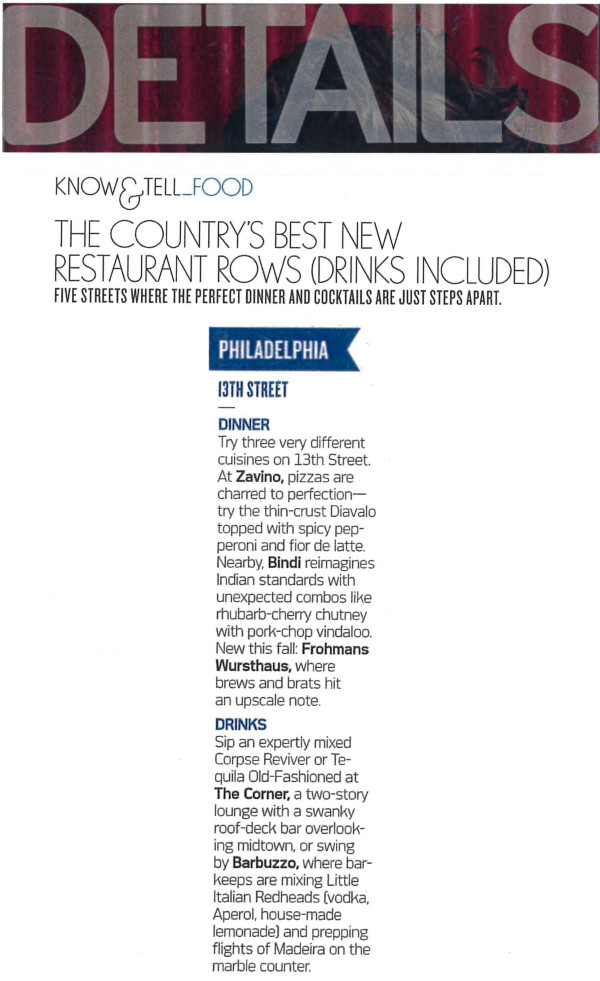 October's @Details mag highlights the best new restaurant rows &amp; they include Philly's 13th St @Barbuzzo, Bindi...