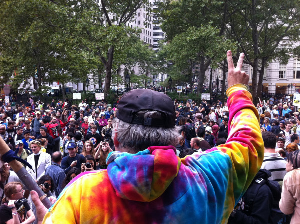 My colleague Jordan Malter is shooting video with me at #occupywallstreet -- he snapped this powerful pic of speaker + crowd