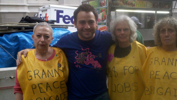 Me with the Grannies for Peace Brigade. Two of these brave ladies we're arrested in Union Square. #occupywallstreet