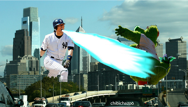 I spent the last couple innings making this so I didn't have to do more shots.  Matsui-Gojira, ikke!