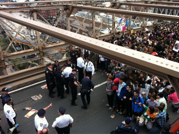 You have to see this photo. I just watched police arrest a bunch of people on the Brooklyn Bridge. #OccupyWallStreet 