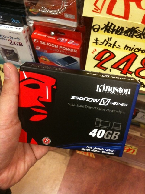 容量40GBのKingston/Intel製SSDがあきばお〜零にごく少量入荷。10600円。