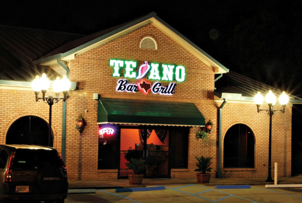 Tejano Bar and Grill at night.