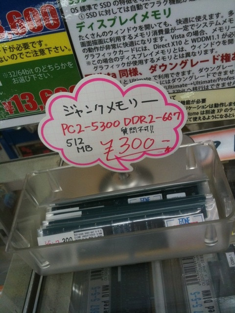 T-ZONEでDDR2-667 512MBのジャンクが300円。