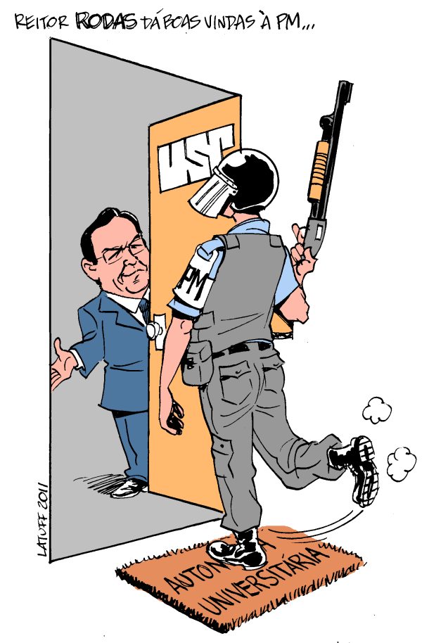 #Charge - Reitor da #USP dá boas vindas à polícia militar