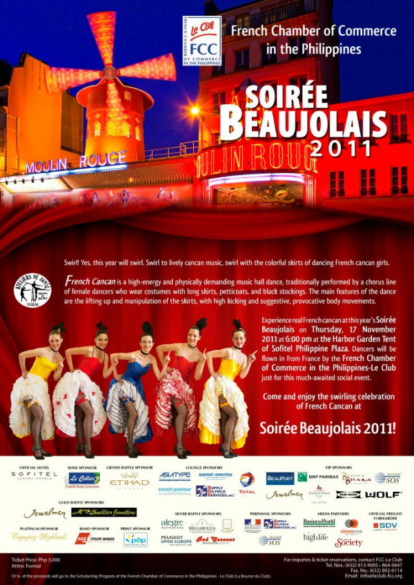 Come and enjoy the swirling of french cancan at Soirée Beaujolais 2011.