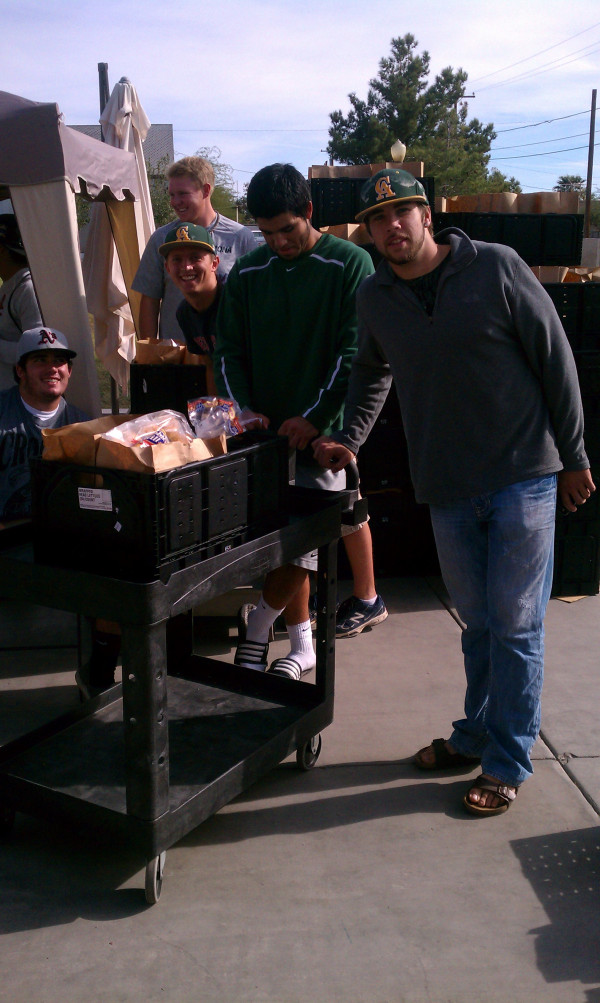 Volunteering at the food bank.
