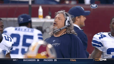 GIF - Wolfman Rob Ryan celebrates Graham Gano miss in OT