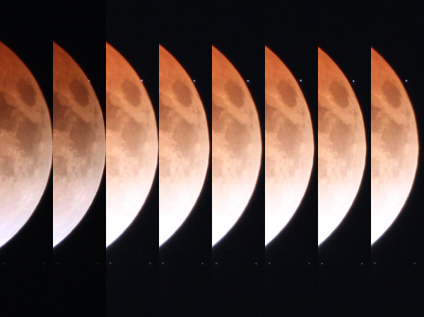 昨日の画像を整理していたら、皆既食中に月の後から星が出てきているのに気づいた。ので一枚に。おうし座の7.8等の星らしい。星々を背景に月が動いているのが実感できるね。 #mysky #月食