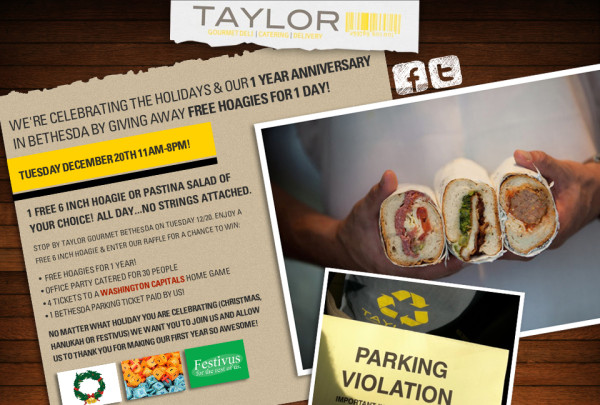He. Is. Not. Lying mt @timcarman: Don't forget: Free 6-inch hoagies all day tomorrow at the Taylor Gourmet in Bethesda.