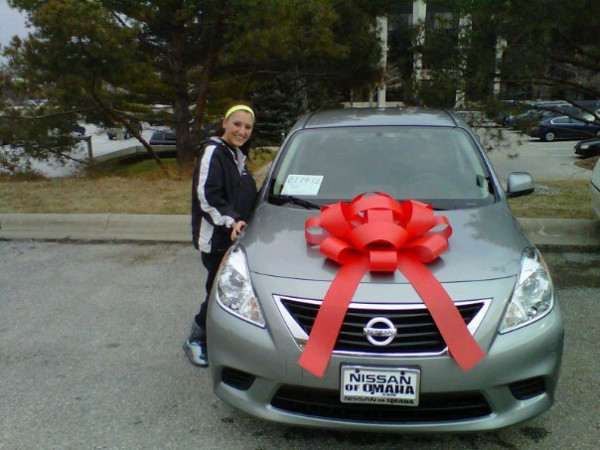 My daughter is lucky her aunt works at Nissan to get discounts on new cars. They wouldn't let us keep the bow.
