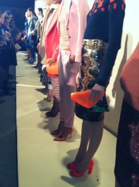 Snake print skirt with neon orange pumps? At first thought-no, but then it's a total YES. #JCrew #MBFW