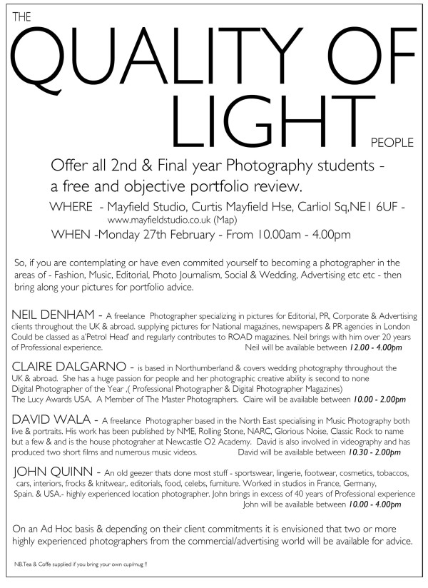 Exclusive Portfolio Review session open.
Monday 27th February at Mayfield Studio.
Don't miss out. Pls RT.