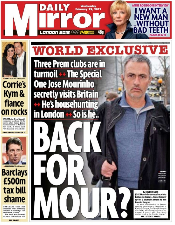 Wednesday's Mirror front page - "Back for Mour?" #tomorrowspaperstoday