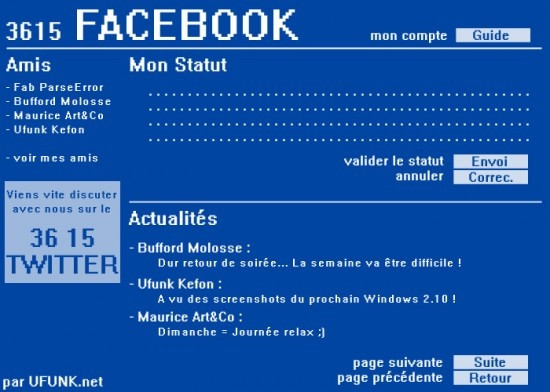 3615 Facebook - Si Mark Zuckerberg avait été un jeune Francais en 80. Facebook version Minitel : http://j.mp/4YQXMs