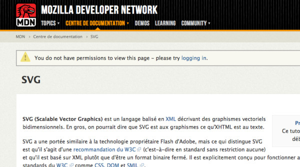 "You do not have permissions to view this page". Et je fais quoi, là, alors ? /ping @JeremiePat #MDN #bug