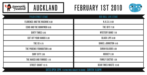 LANEWAY FESTIVAL TIMETABLE!!!!! being planning your day folks! spread the word :)