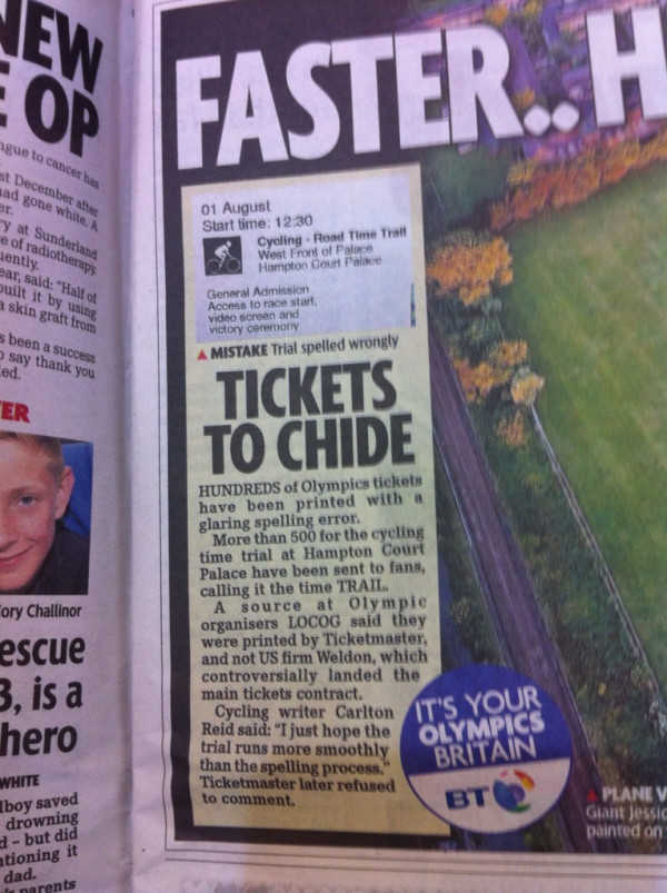 BikeBiz story about #olypmics ticket typo makes it into Daily Mirror (without mag plug): 