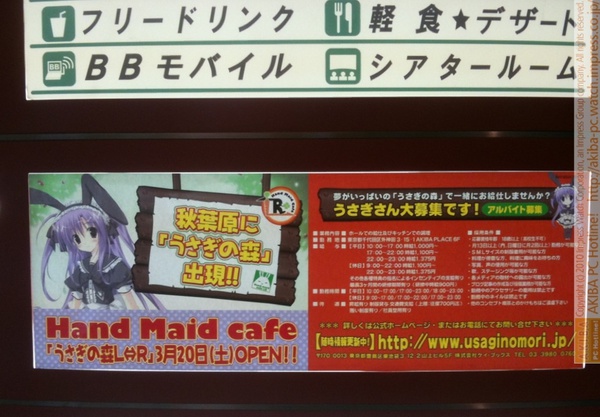 AKIBA PLACEの6Fにうさぎコスプレをテーマにしたカフェ「うさぎの森L←→R」が3月20日(土)にオープンする。フロア案内に告知あり。この1フロアはかなり広い。 http://www.usaginomori.jp/