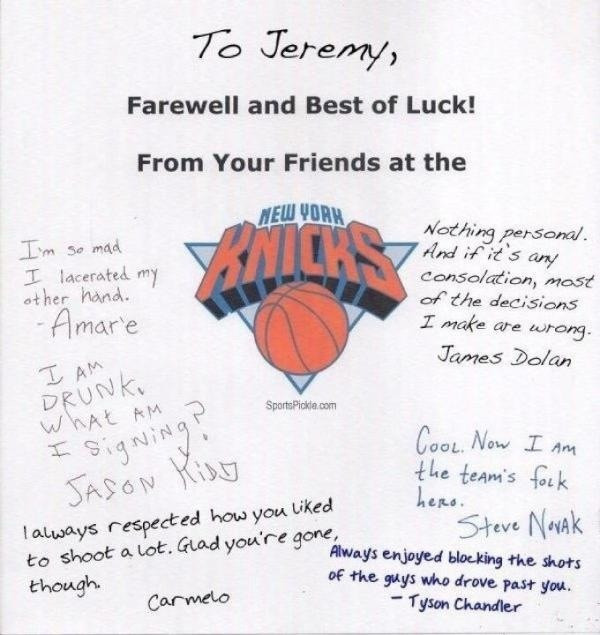 A Jeremy Lin Farewell Card from the #Knicks
