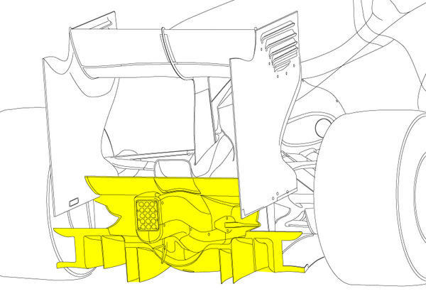 Just to clarify: as Mclaren have effectively joined up the diffuser to the lower rear wing this is how big their diffuser outlet is