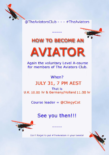 Have you heard?#TheAviators 'll repeat their course for new members of this club!Like to join?See info! @clingycat