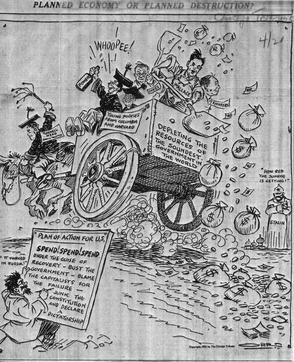 Cartoon from 1934        
  
This cartoon was in the Chicago Tribune in 1934. Look carefully at the plan of action in the LOWER LEFT CORNER