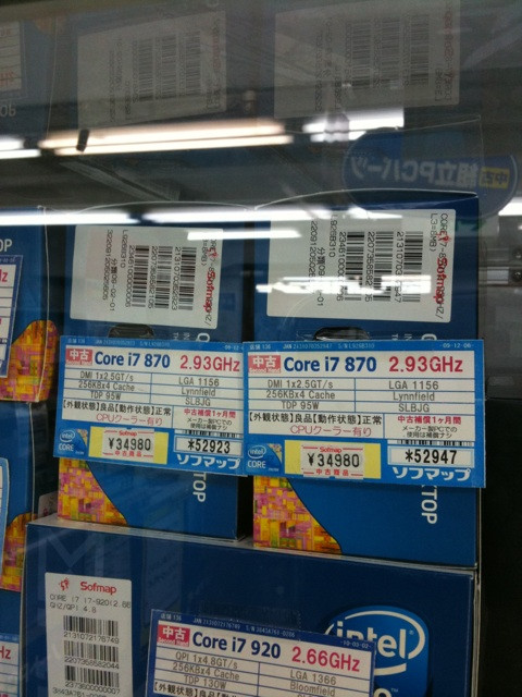 ソフマップリユース総合館 2Fで、中古のCore i7 870を34980円で特価販売中。数は中古としては多めに用意しているとのこと。なお、同店での新品の販売価格は55800円。