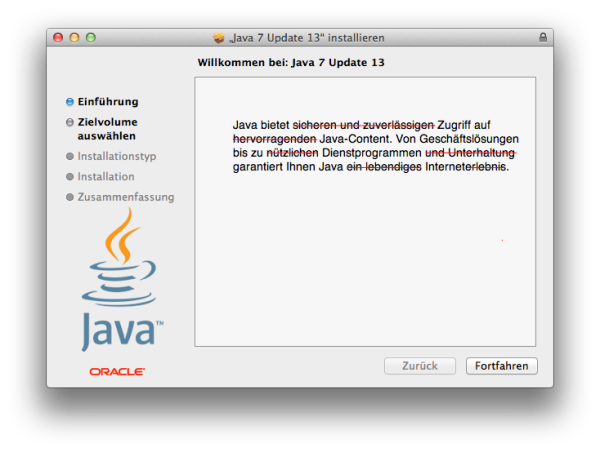 Lieber Herr Oracle, ich war mal so frei und hab Dir den Installertext des Java-Updaters korrekturgelesen.