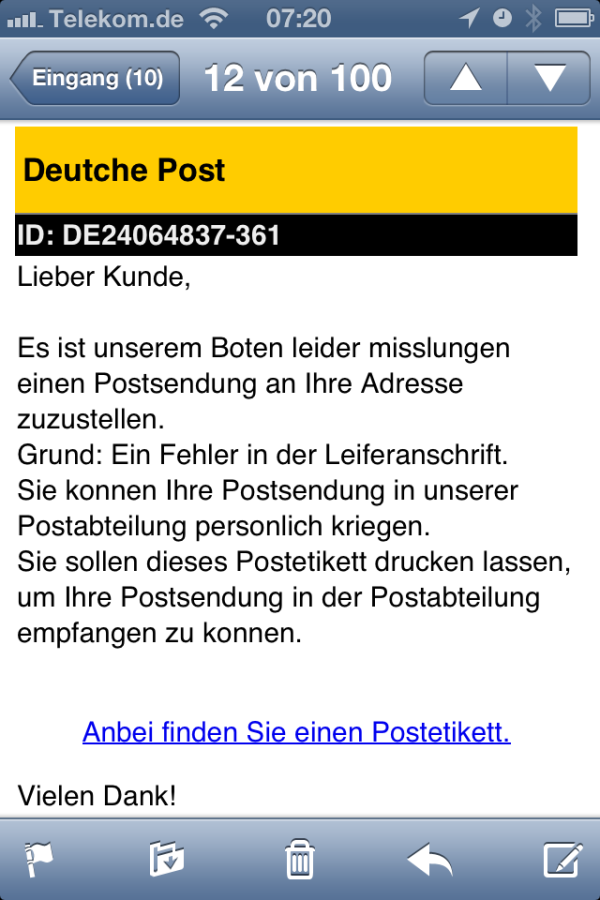 Ohai "Deutche Post" (seems legit…) 