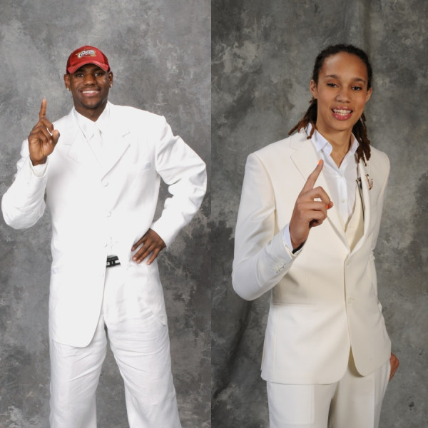 Clean! @kingjames (2003) &amp; @brittneygriner (2013) on Draft night. 