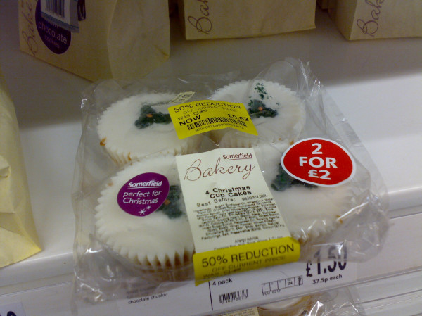 Somerfield are selling "Perfect for Christmas" cupcakes at 50% off. Because the best-before date is _today_.