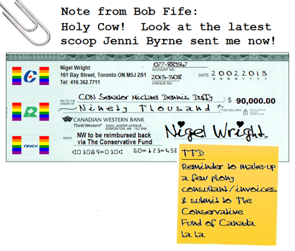 Pic --->  Finally we get to see the Nigel Wright / Mike Duffy cheque @pmHarper tried to hide from us #cdnpoli #cpc