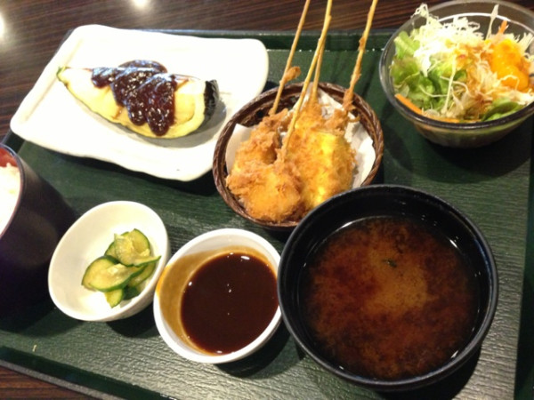 茄子味噌とかフライとかうまい at 湯の華亭 in 湯の華アイランド