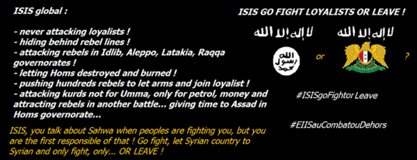 #‎ISISgoFightorLeave / Time for ISIS to choose. To fight loyalists, stop serving them and let Syrian cities to Syrians... or... leave #Syria ! 