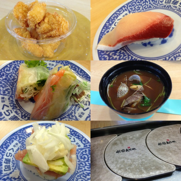宇和島みかんぶり、サーモン生春巻き、ちびころチキン、まぐろアボカド、あさり入り赤だし、無添加工房 at 無添くら寿司