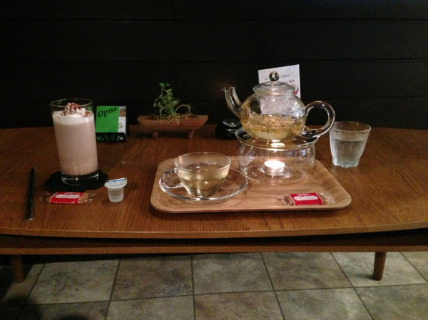iced chocolate and herbal tea at cafe de neue