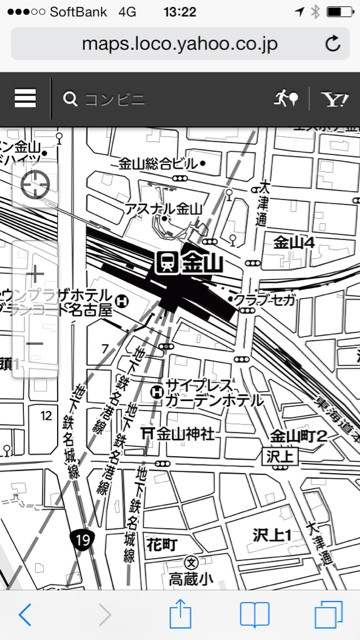 金山駅周辺モノトーン地図。