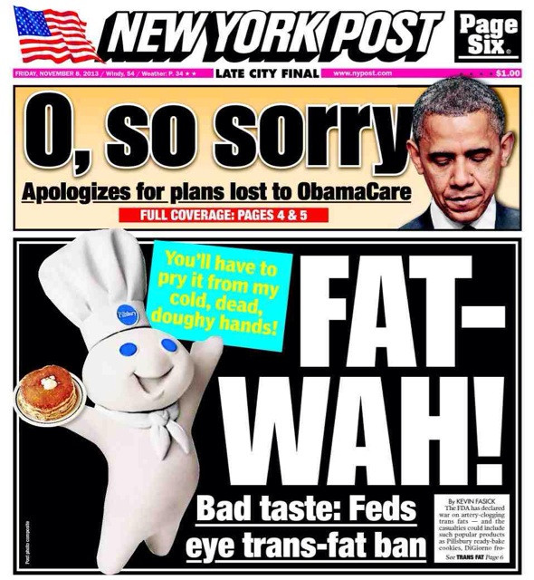 Friday's 'New York Post' front page: FAT-WAH! #nyc #usa 